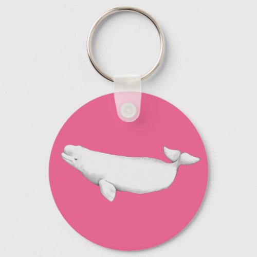 Cute Elegant Beluga Whale Book Illustration Pink Keychain