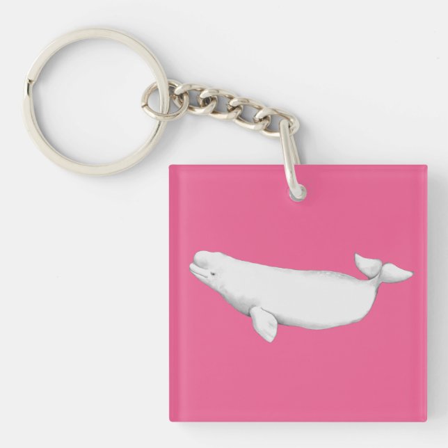 Cute Elegant Beluga Whale Book Illustration Pink Keychain (Front)