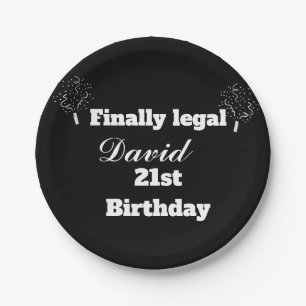 Cute Elegant Black Finally Legal 21st Birthday Paper Plates