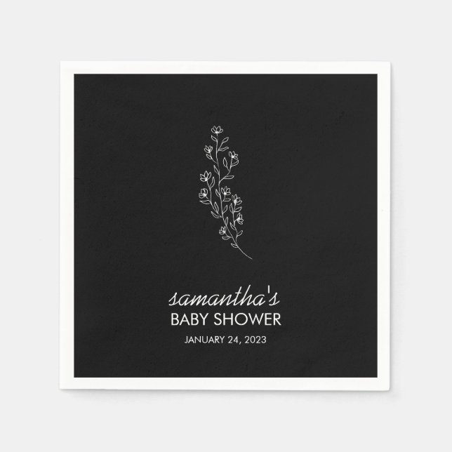 Cute Elegant Black Line Art Flower Napkins (Front)