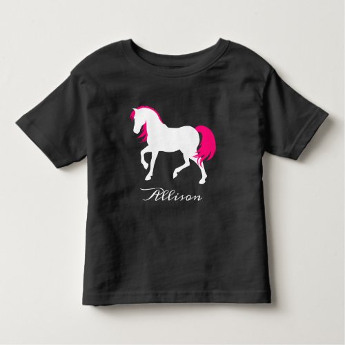 Cute Elegant Black White  Hot Pink Horse Add Name Toddler T_shirt