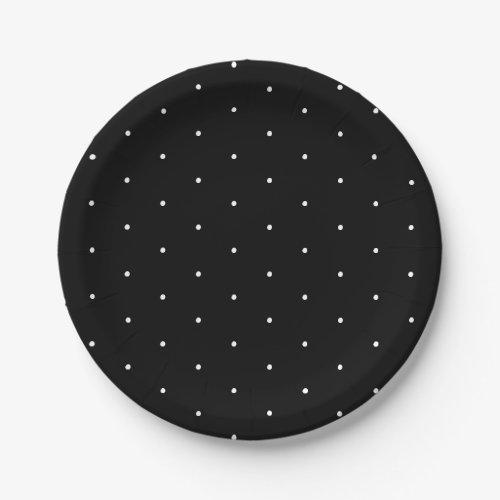 Cute elegant black white tiny polka dots pattern paper plates