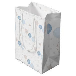 Cute Elegant Blue Ivory Balloons Boy Baby  Medium Gift Bag