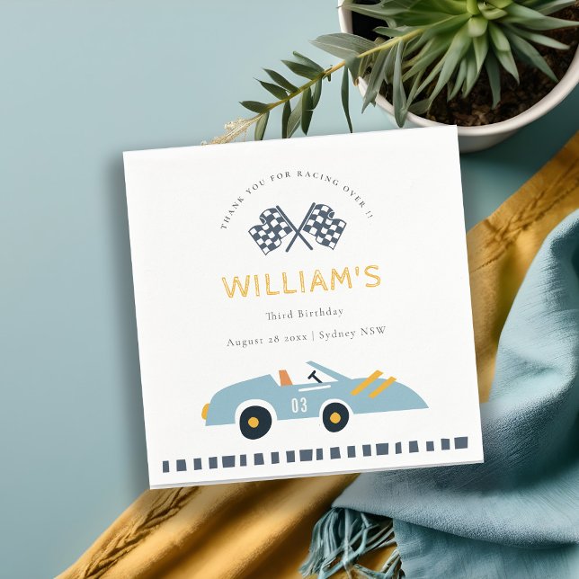 Cute Elegant Blue Race Car Kids Any Age Birthday Napkins (Creator Uploaded)