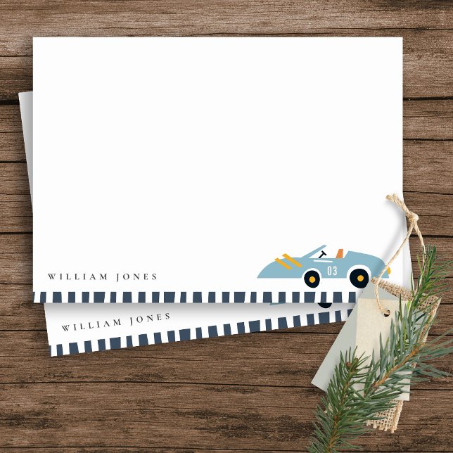 Cute Elegant Blue Race Car Kids Any Age Birthday Note Card (Creator Uploaded)