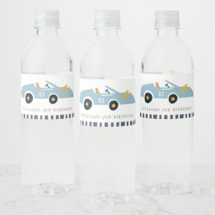 Racing Car Personalized Boy Birthday Water Bottle Labels 