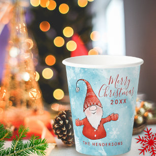 Cute Elegant Blue Red Merry Christmas Paper Cups