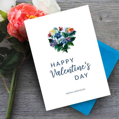 Cute Elegant Blue Shades Colorful Floral Heart  Card