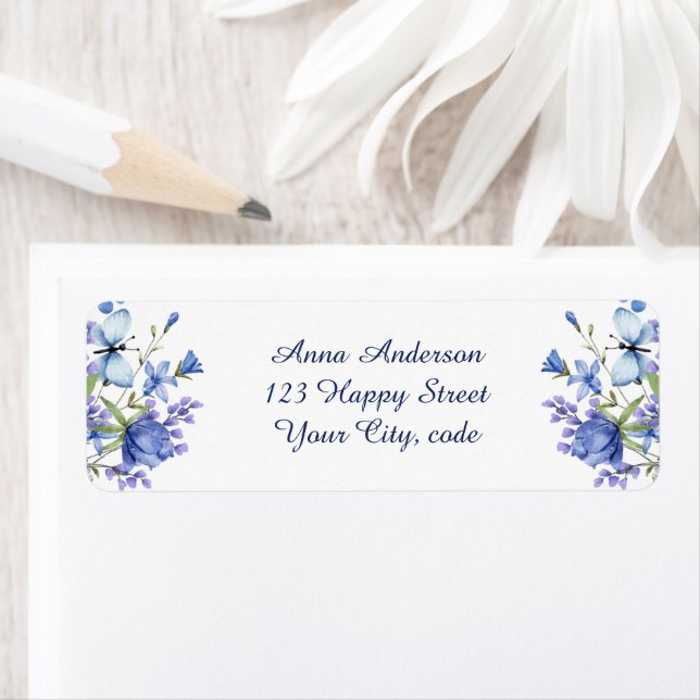 Cute Elegant Blue Wildflowers Meadow Label (Insitu)