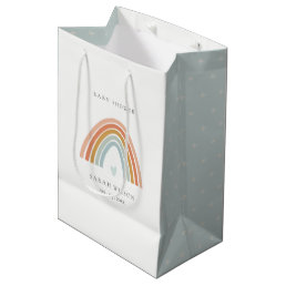 Cute Elegant Blush Blue Heart Rainbow Baby Shower Medium Gift Bag