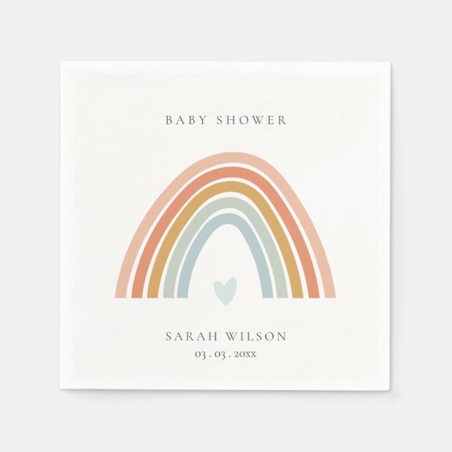 Cute Elegant Blush Blue Heart Rainbow Baby Shower Napkins (Front)