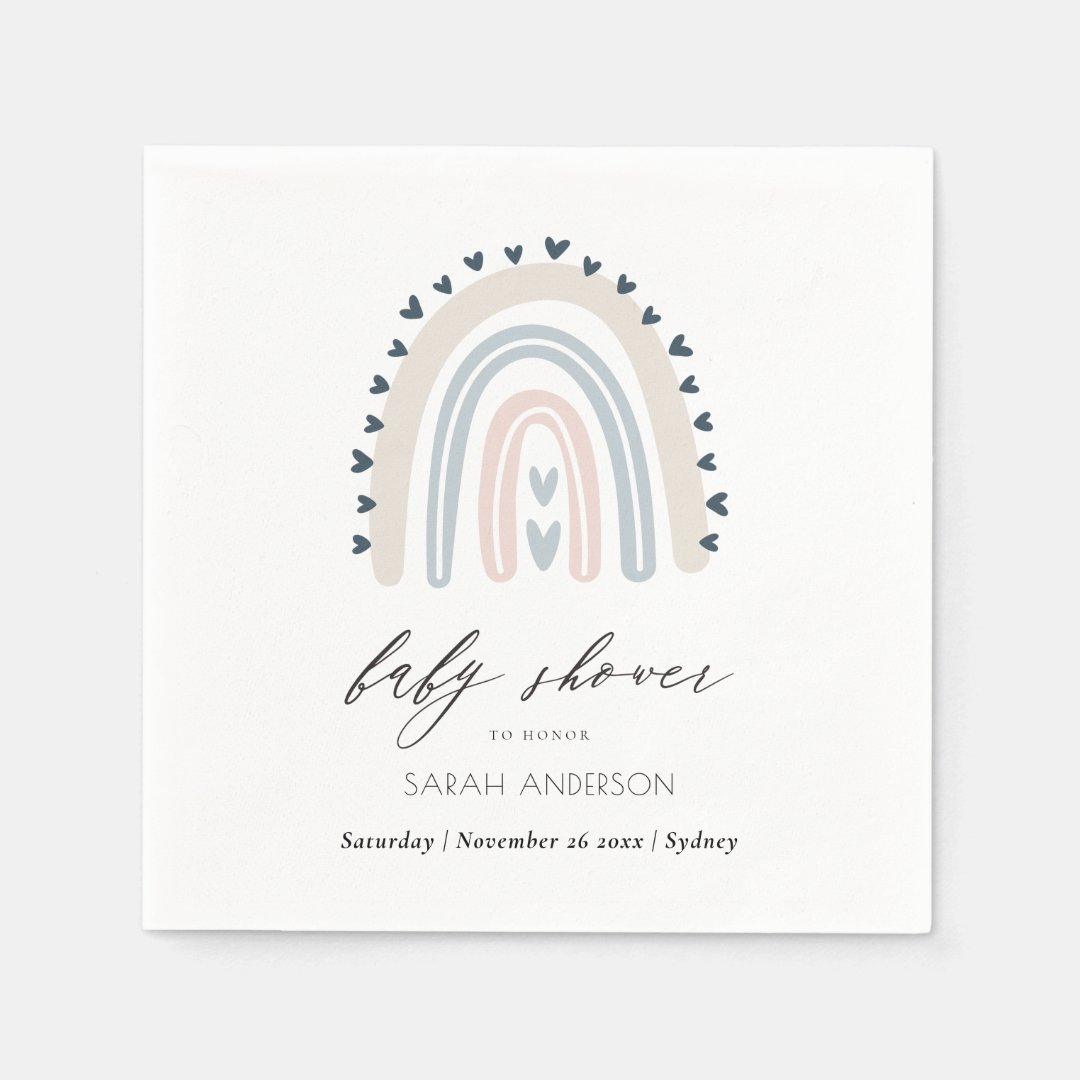 CUTE ELEGANT BLUSH BLUE HEART RAINBOW BABY SHOWER NAPKINS Zazzle