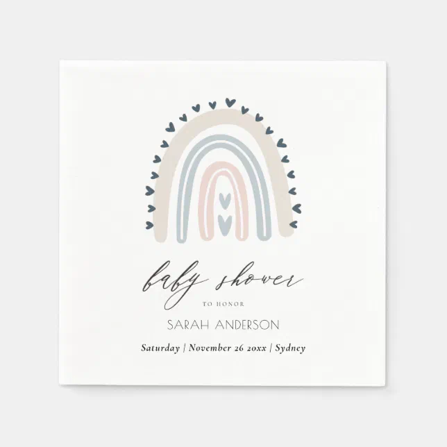 CUTE ELEGANT BLUSH BLUE HEART RAINBOW BABY SHOWER NAPKINS Zazzle