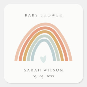 Cute Elegant Blush Blue Heart Rainbow Baby Shower Square Sticker