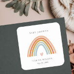 Cute Elegant Blush Blue Heart Rainbow Baby Shower Square Sticker<br><div class="desc">If you need any further customisation please feel free to message me on yellowfebstudio@gmail.com.</div>