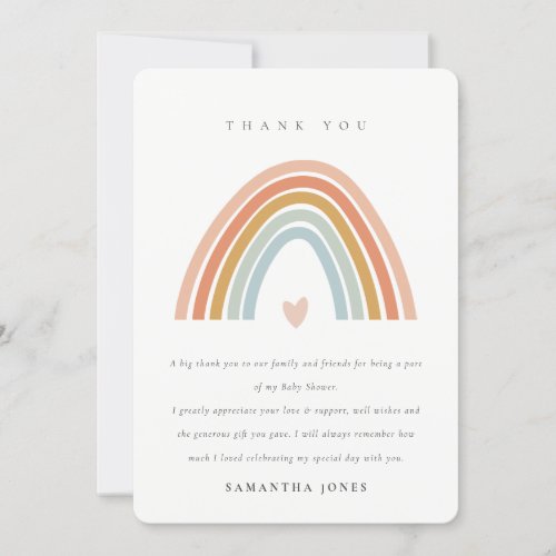 Cute Elegant Blush Blue Heart Rainbow Baby Shower Thank You Card