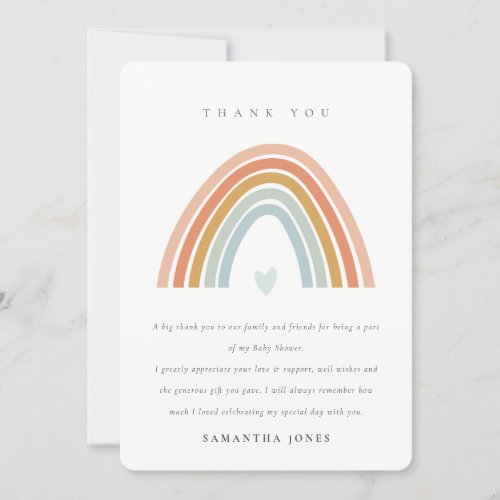 Cute Elegant Blush Blue Heart Rainbow Baby Shower  Thank You Card