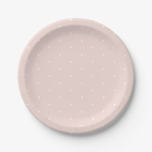 Cute elegant blush pink white tiny polka dots paper plates