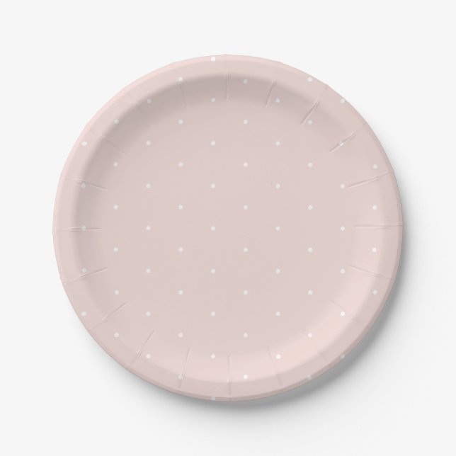Cute elegant blush pink white tiny polka dots paper plates (Front)