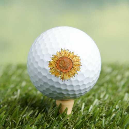  Cute Elegant Boho Art Yellow Watercolor Sunflower Golf Balls