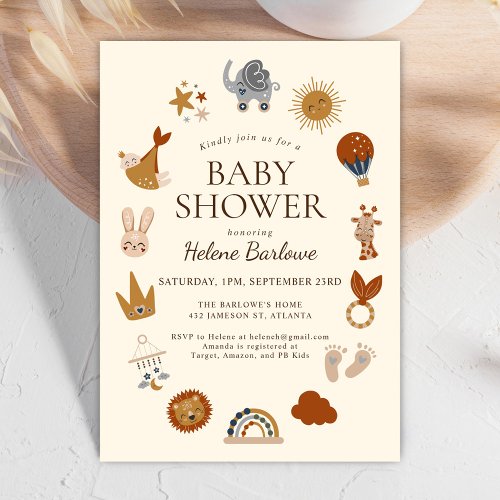Cute Elegant Boho Baby Shower Invitation