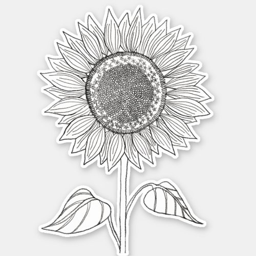 Cute Elegant Boho Black and White Pencil Sunflower Sticker