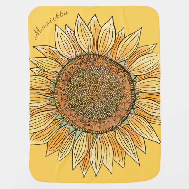   Cute Elegant Boho Farmhouse Yellow Sunflower Art Baby Blanket (Front)