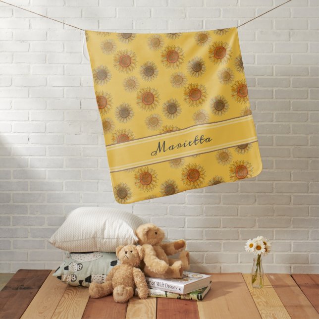   Cute Elegant Boho Farmhouse Yellow Sunflower Art Baby Blanket (In Situ)