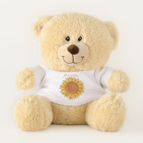   Cute Elegant Boho Farmhouse Yellow Sunflower Art Teddy Bear