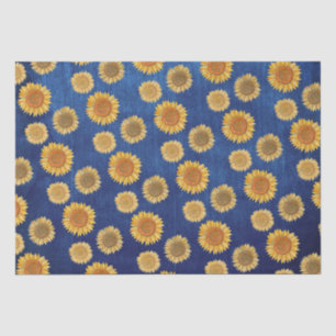 Cute Elegant Boho Navy Blue Wood Rustic Sunflower Tissue Paper