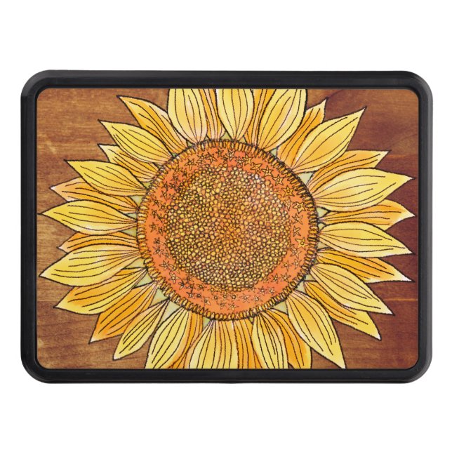   Cute Elegant Boho Sunflower Art Farmhouse Rustic Hitch Cover (Front)