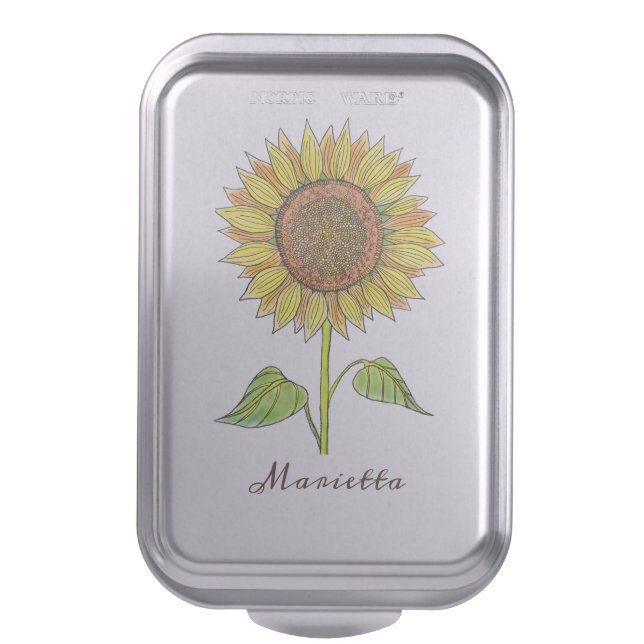   Cute Elegant Boho Sunflower Art Farmhouse Yellow Cake Pan (Front Vertical)