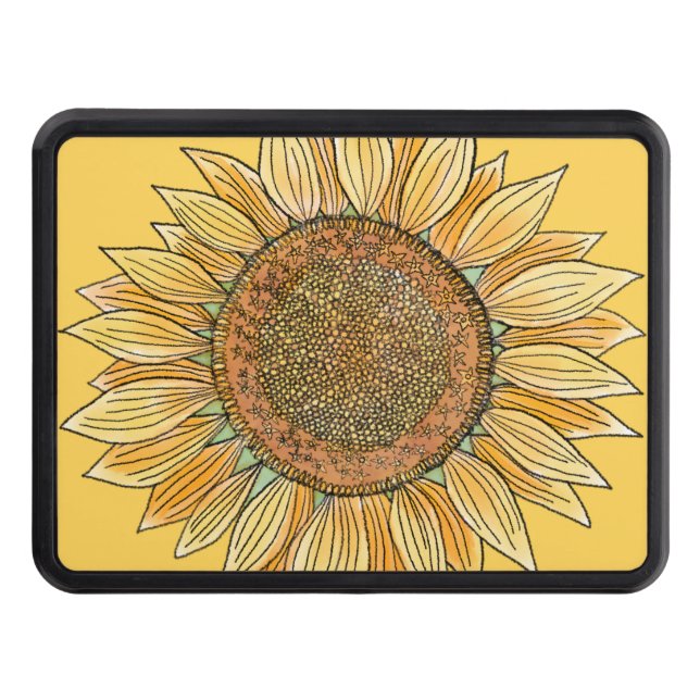   Cute Elegant Boho Sunflower Art Farmhouse Yellow Hitch Cover (Front)