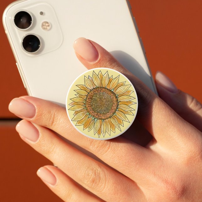   Cute Elegant Boho Sunflower Art Farmhouse Yellow PopSocket (Creator Uploaded)