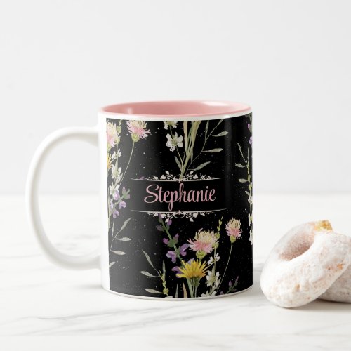 Cute Elegant Boho Wildflowers Personalized  Two_Tone Coffee Mug