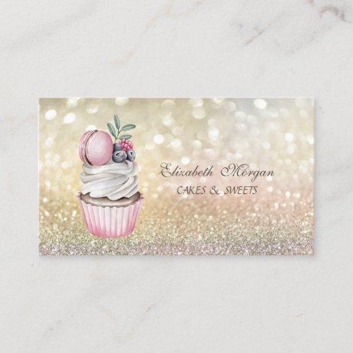 Cute Elegant Bokeh Macaron Cupcake Bakery  Business Card