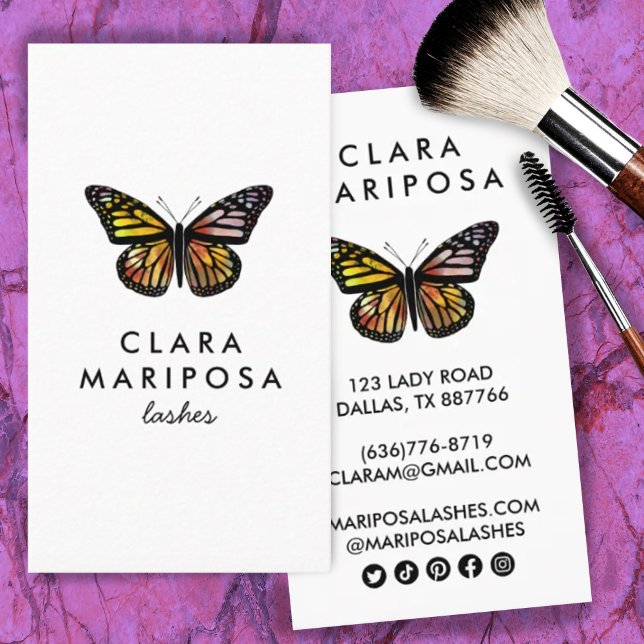Cute Elegant Butterfly Monarch Beauty Lashes Chic Business Card (Creator Uploaded)