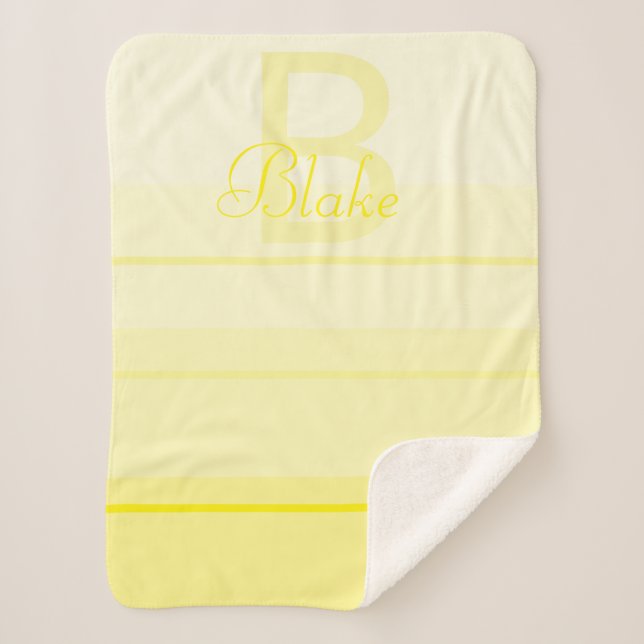 Cute Elegant Custom Baby Yellow Monogram Name Sherpa Blanket (Front)