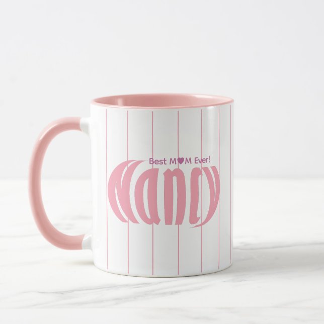 Cute Elegant Customized "Nancy" Light Pink Stripes Mug (Left)