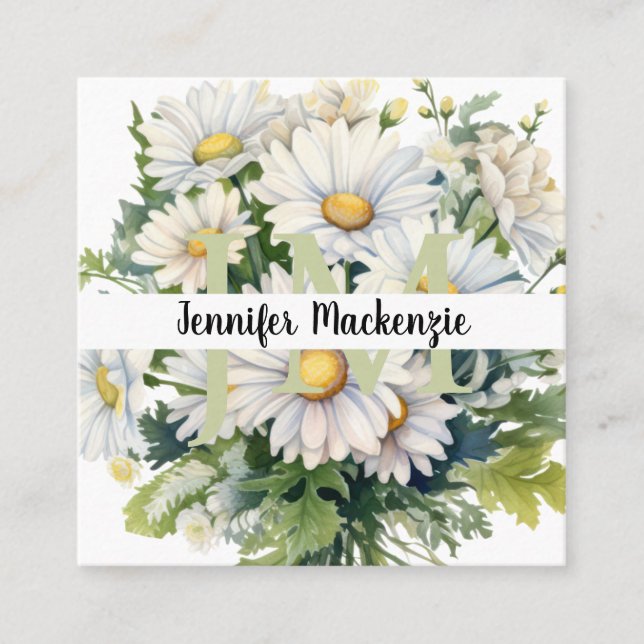 Cute Elegant Daisies Square Business Card (Front)
