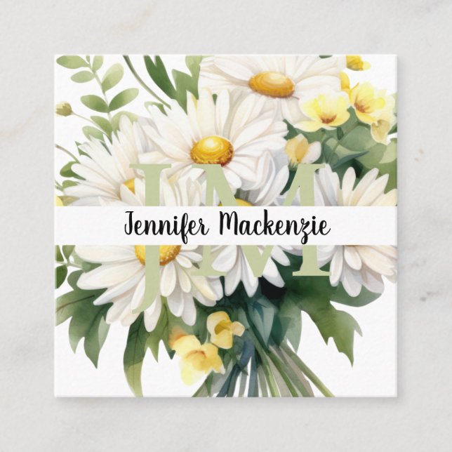 Cute Elegant Daisies Square Business Card (Front)