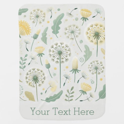 Cute Elegant Dandelion Pattern Your Text Baby Blanket