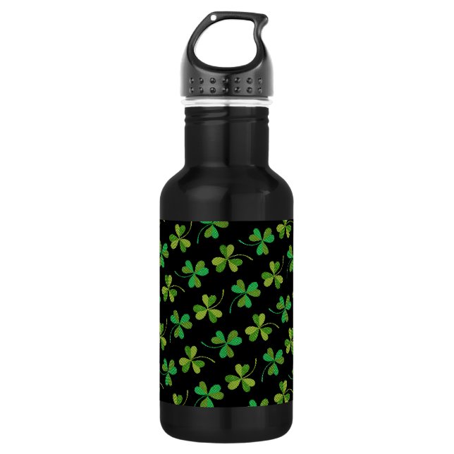 Cute & Elegant Dark Shamrock Pattern Green & Black Stainless Steel Water Bottle (Front)