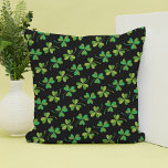 Cute &amp; Elegant Dark Shamrock Pattern Green &amp; Black Throw Pillow