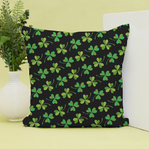 Cute & Elegant Dark Shamrock Pattern Green & Black Throw Pillow