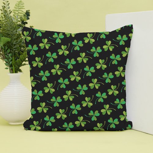 Cute  Elegant Dark Shamrock Pattern Green  Black Throw Pillow