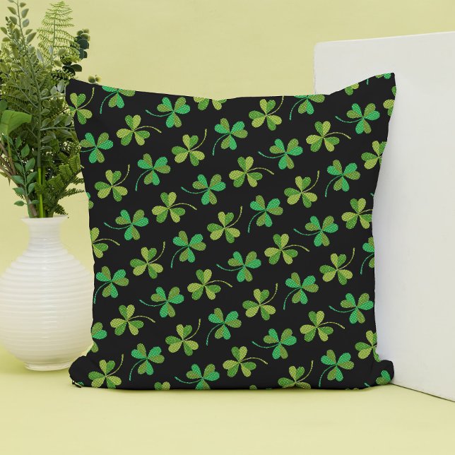 Cute & Elegant Dark Shamrock Pattern Green & Black Throw Pillow (Creator Uploaded)