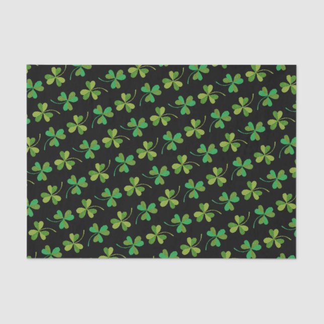 Cute & Elegant Dark Shamrock Pattern Green & Black Tissue Paper (Front)