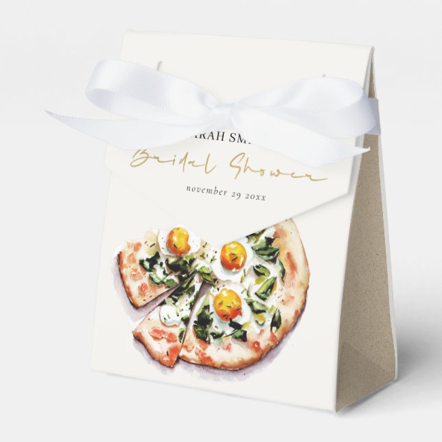 Cute Elegant Egg Basil Pizza Bridal Shower Party Favor Boxes (Front Side)