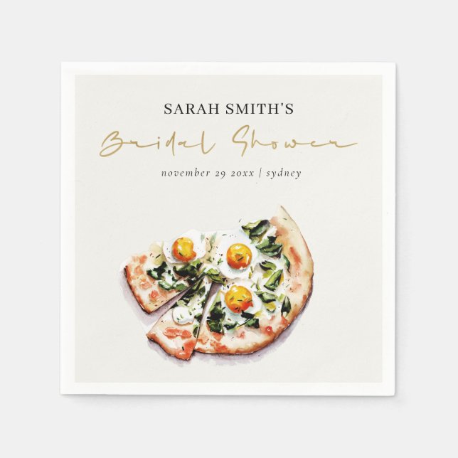 Cute Elegant Egg Basil Pizza Bridal Shower Party Napkins (Front)